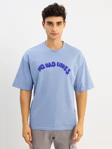 Snitch Blue Typography Printed Oversized Cotton T-shirt