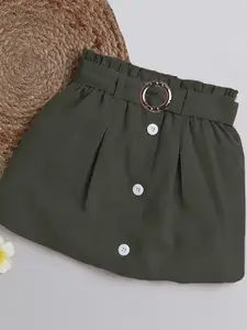 ADDYVERO Girls Belted Paperbag Waist  A-Line Crepe Skirt