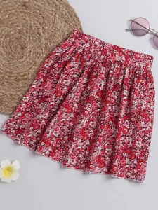 ADDYVERO Girls Floral Printed Gathered Flared Knee-Length Skirt