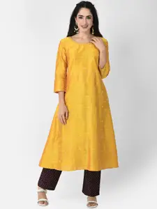 Span Ethnic Motifs Embroidered Round Neck Sequinned A-Line Kurta