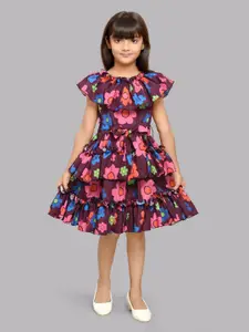 Pink Chick Girls Floral Printed Layered Detail Fit & Flare Dress