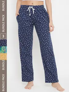 Clovia Pack Of 3 Assorted Printed Cotton Relaxed-Fit Straight Leg Lounge Pants