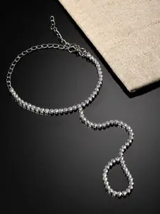 Sanjog Silver-Plated AD-Studded Bracelet With Ring