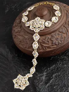 Sanjog Gold-Plated Kundan-Studded Beaded Bracelet With Ring
