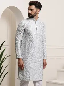 SOJANYA Band Collar Floral Embroidered Thread Work Straight Kurta