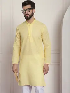 SOJANYA Mandarin Collar Thread Work  Pure Cotton Straightr Kurta