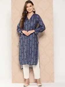Janasya Floral Printed Puff Sleeves Kurta