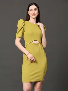 Ziva Fashion Cut-Out Detailed Puff Sleeves A-Line Dress