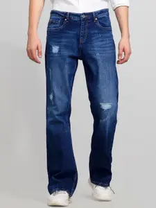 Snitch Men Blue Bootcut Mildly Distressed Light Fade Stretchable Cotton Jeans