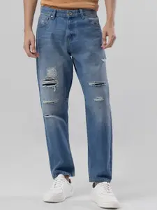 Snitch Men Blue Relaxed Fit Highly Distressed Light Fade Cotton Jeans
