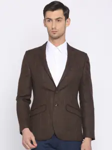 Raymond Raymod Brown Checked Tailored Slim Fit Single-Breasted Formal Blazer