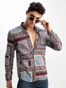 Snitch Maroon Ethnic Motifs Printed Classic Slim Fit Opaque Casual Shirt