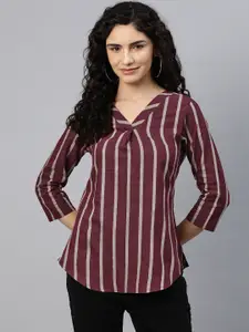 Cottinfab Striped Front Pleated Cotton Longline Top