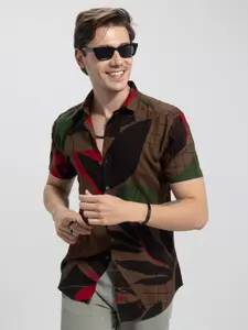 Snitch Brown Floral Printed Classic Slim Fit Casual Shirt