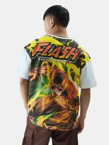 The Souled Store White Flash Printed Pure Cotton Oversized T-shirt