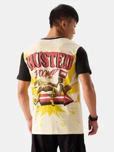 The Souled Store Yellow Typography Printed Pure Cotton T-shirt