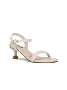 Bata Textured Open Toe Block Heels With Buckles