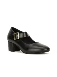 Bata Round Toe Block Pumps With Buckle Detail