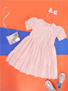 Pantaloons Junior Girls Self Design Cotton Fit & Flare Dress