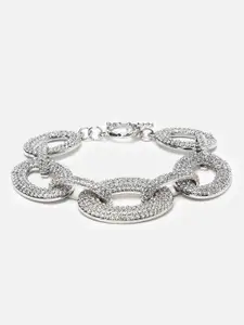FOREVER 21 Silver-Toned Stone Studded Silver Link Bracelet