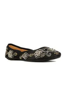 Bata Black Ethnic Fabric Embellished Mojaris