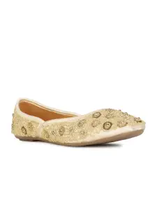 Bata Beige Ethnic Fabric Embellished Mojaris