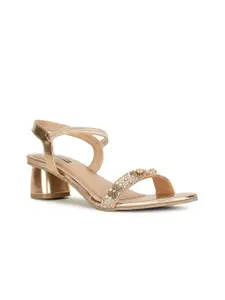 Bata Peach-Coloured Ethnic Embellished Block Heels With Backstrap