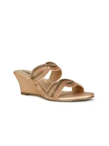 Bata Rose Gold-Toned Embellished Wedge Heels