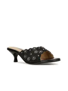 Bata Black Embellished Kitten Heels
