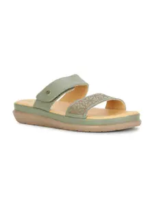 Scholl Textured Leather Open Toe Flats