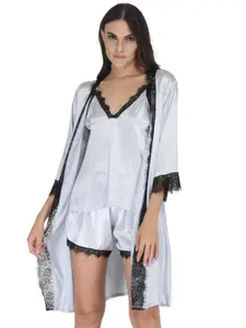 EZLOOT Sleeveless Night Suit With Night Dress & Robe