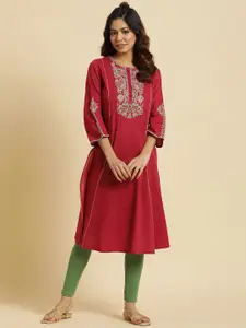 W Ethnic Motifs Embroidered Thread Work Pure Cotton Kurta