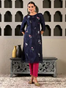 W Floral Embroidered Keyhole Neck Thread Work Kurta