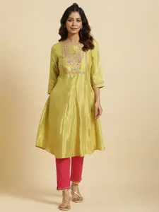 W Ethnic Motifs Embroidered Sequinned A Line Kurta
