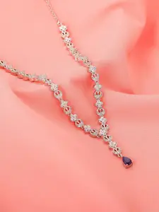 GIVA 925 Sterling Silver Rhodium-Plated Stone Studded Necklace
