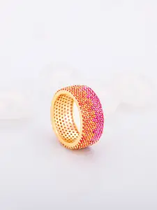GIVA 925 Sterling Silver Gold-Plated Stone-Studded Finger Ring