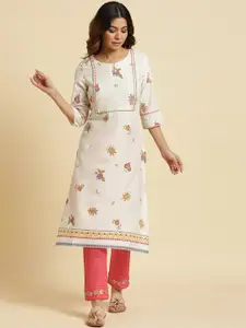 W Floral Embroidered Round Neck Regular Kurta