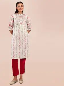 W Floral Printed Cuffed Sleeves Cotton Regular Kurta
