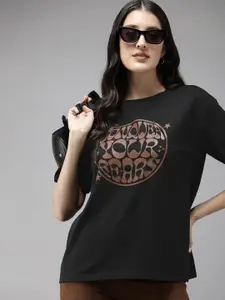 Roadster Typography Printed Drop-Shoulder Sleeves Oversized Bio Finish T-shirt