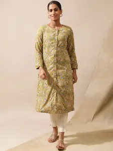 W Floral Printed Round Neck Straight Kurta