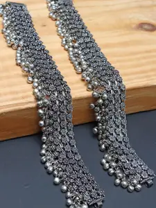 Ozanoo Silver-Plated Oxidised Ghungaroo Anklets