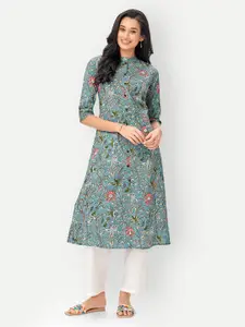 DRESOUL Ethnic Motifs Printed Thread Work Pure Cotton Straight Kurta