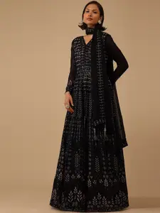 KALKI Fashion Embellished Sequined Georgette Fit & Flare Ethnic Dress With Dupatta