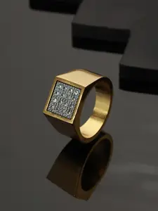 Bold by Priyaasi Men Gold Plated AD Studded Block Ring