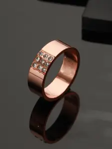 Bold by Priyaasi Men Rose Gold-Plated American Diamond-Studded Finger Ring
