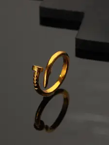 Bold by Priyaasi Men Gold-Plated Twisted Nail Adjustable Finger Ring
