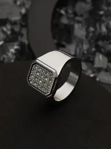 Bold by Priyaasi Men Silver-Plated American Diamond-Studded Finger Ring