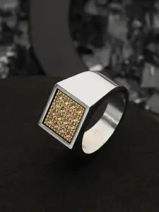 Bold by Priyaasi Men Silver-Plated American Diamond-Stone-Studded Finger Ring