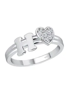 Vighnaharta Rhodium-Plated CZ Studded Alphabet H Finger Ring