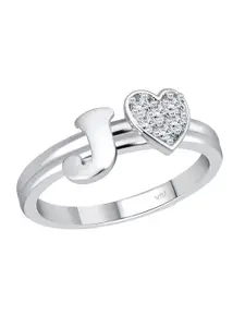 Vighnaharta Rhodium-Plated CZ Studded Alphabet J Finger Ring
